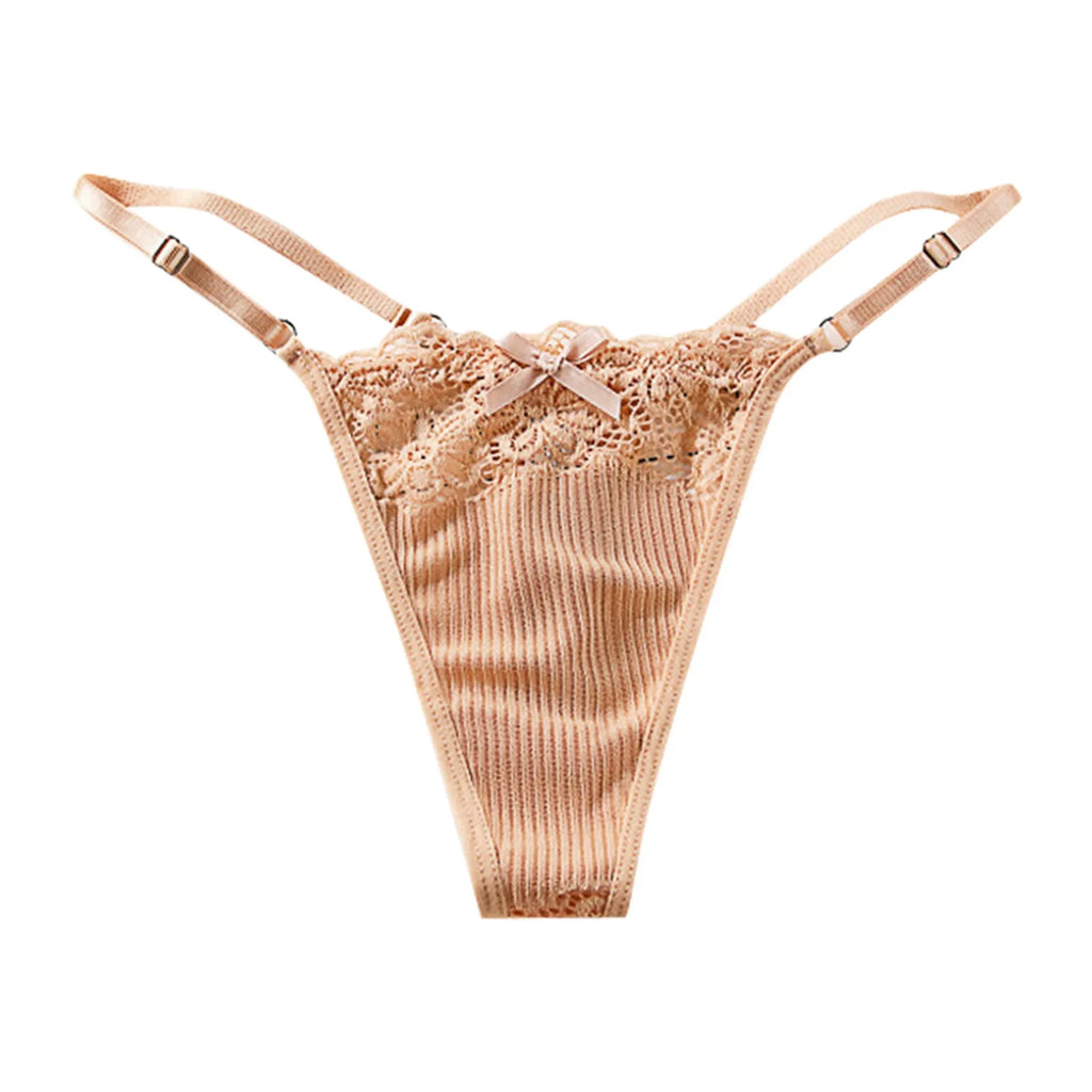 Lace G-String Sexy Lingeries For Women Thin Strappy Floral Hollow Out T-Back Female Temptation Intimates Solid Ribbed Undearwear