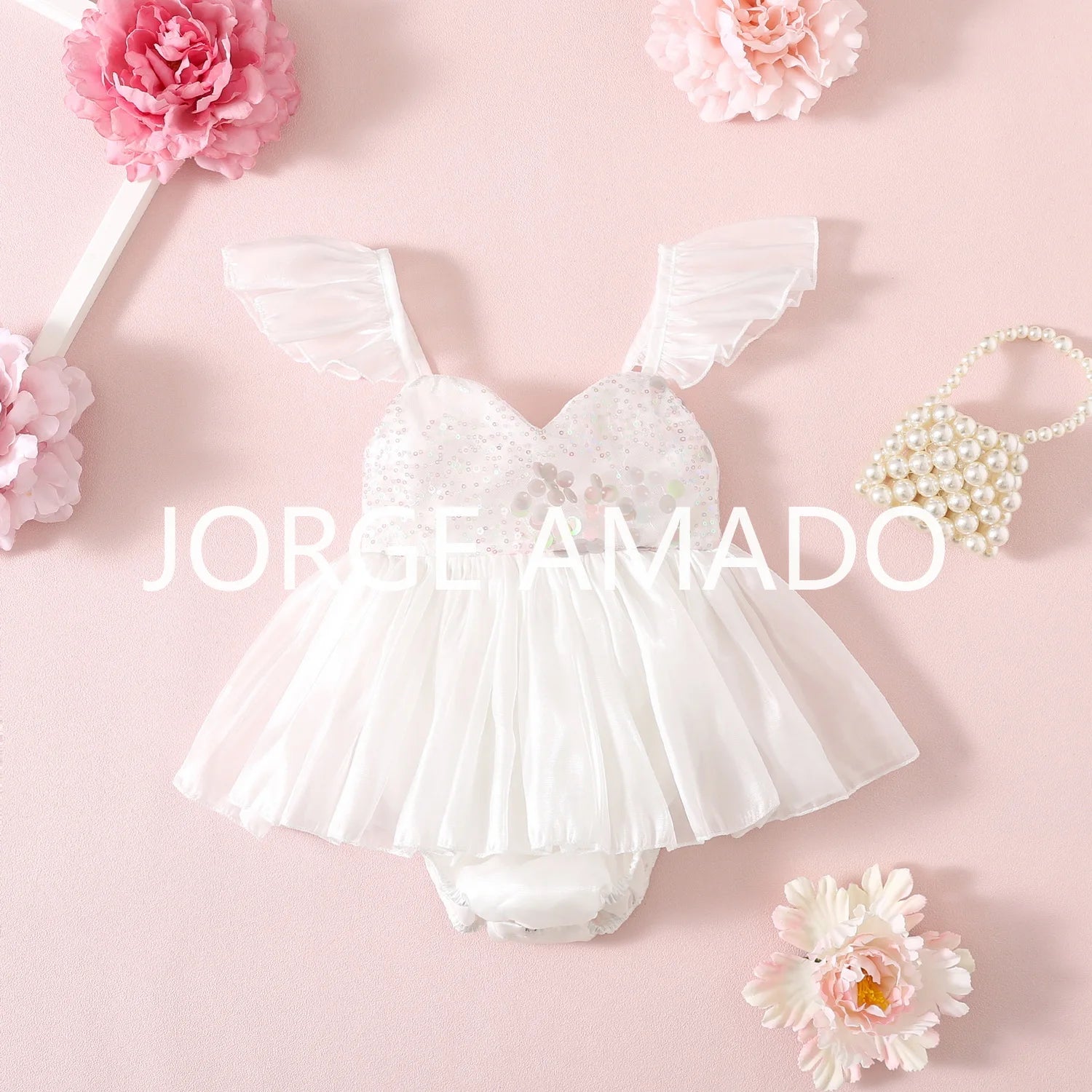 New Summer Bodysuit for Baby Girl Square Collar Sequined Large Bow Sleeveless Princess Jumpsuit Newborn Sweet Romper H1518