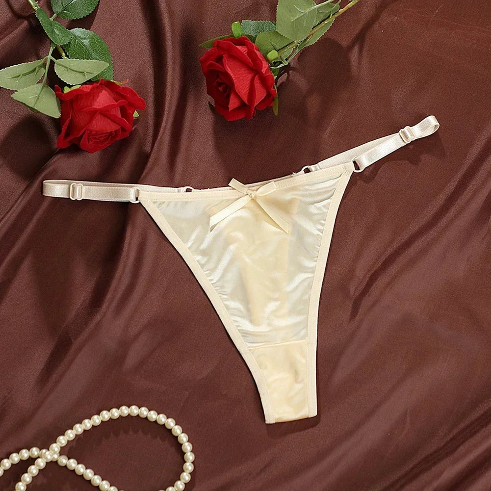 New Adjustable Girls G-Strings Pants Satin Cotton Crotch T-Back Women's Sexy Thin Strap Bow Underwear Plus Size