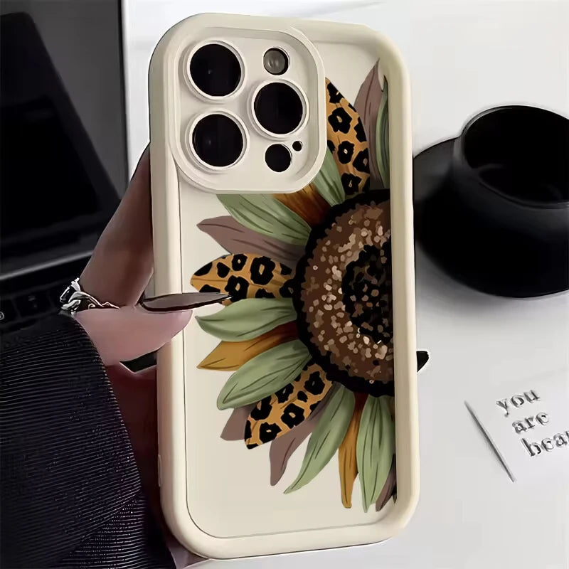 Cute Sunflower Pattern Phone Case For iPhone 17 11 12 13 14 15 16 Pro Max 16E XR X XS 7 8 Plus SE 2025 Silicone Soft Cover
