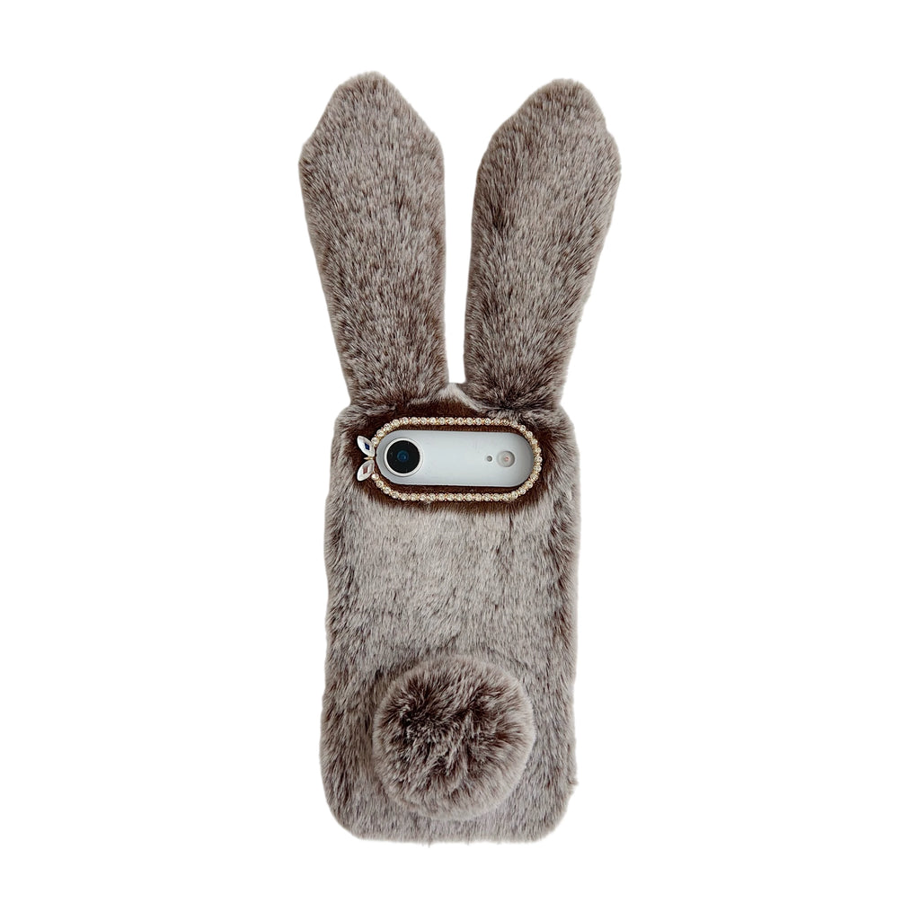 3D Cute Rabbit Ears Fur Plush Phone Case For iPhone 17 Pro Max 16 15 14 13 12 11Pro max Plus mini 17Air Furry Bunny Warm Cover