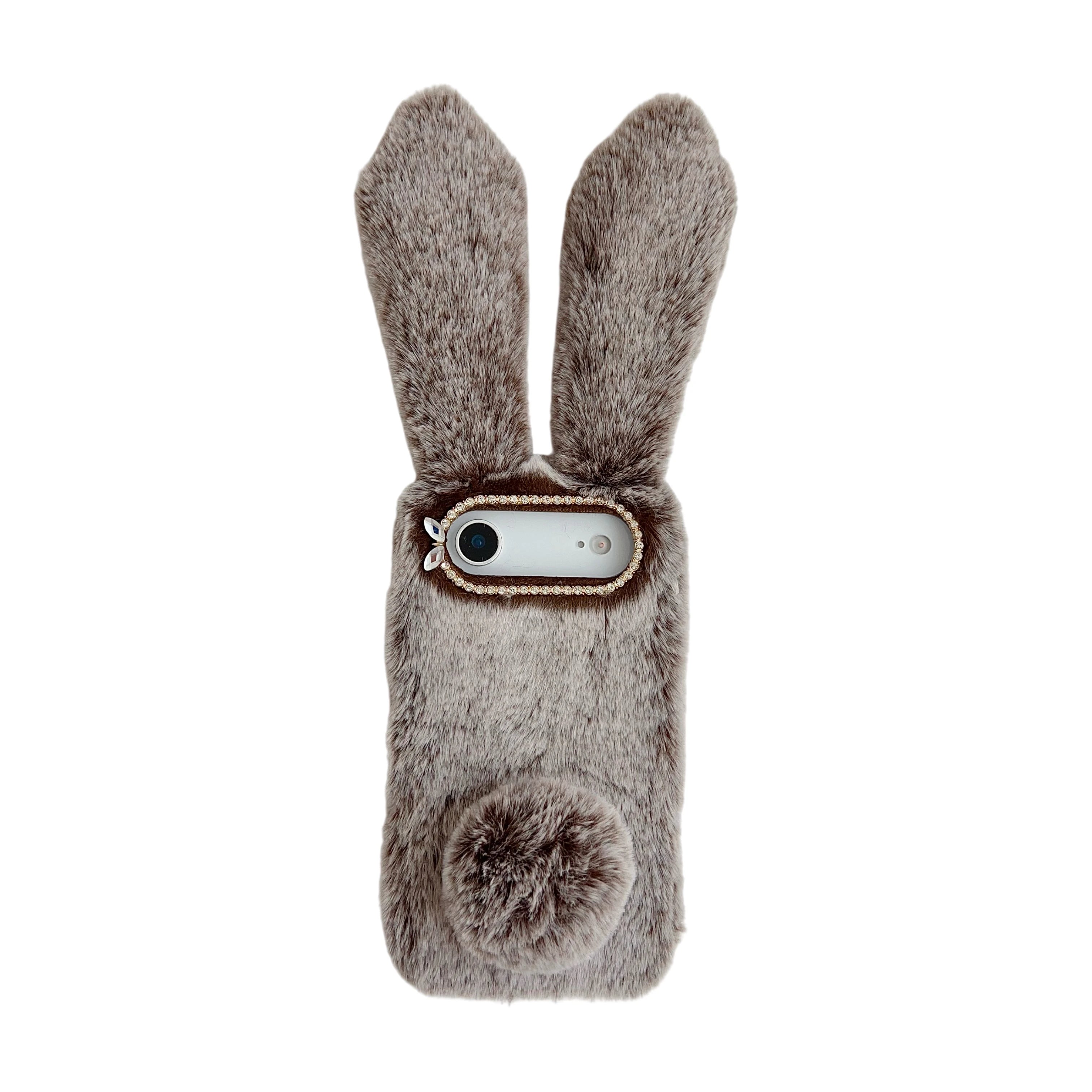 3D Cute Rabbit Ears Fur Plush Phone Case For iPhone 17 Pro Max 16 15 14 13 12 11Pro max Plus mini 17Air Furry Bunny Warm Cover