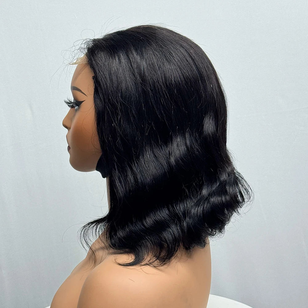 230% Density Body Wave Big Wavy Curly Human Hair Wig 12 Inches 12A Hair 4x4 Transparent Lace Front Human Hair Wig Full End