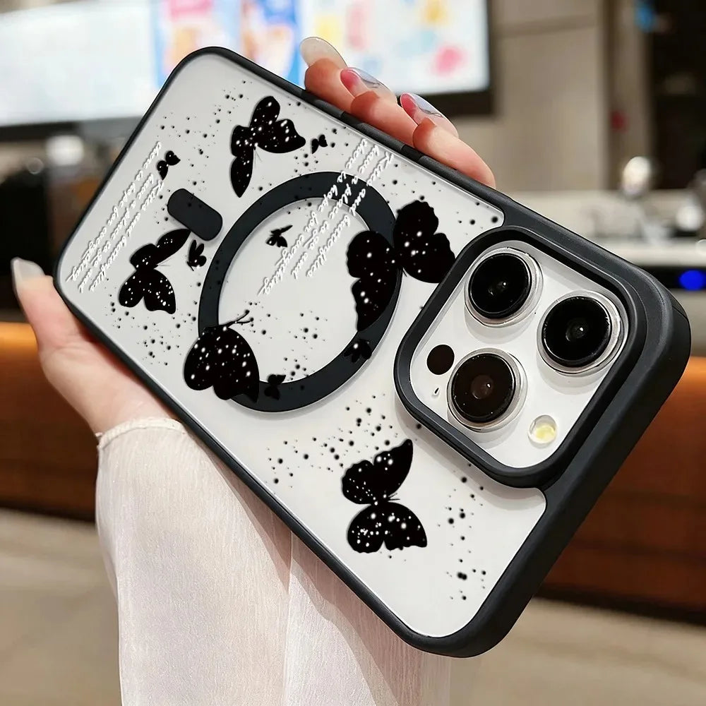 Butterfly Magnetic Transparent Phone Case For iPhone 17 16 15 14 Plus 13 12 11 Pro Max 17 Air Magsafe Wireless Charge Back Cover