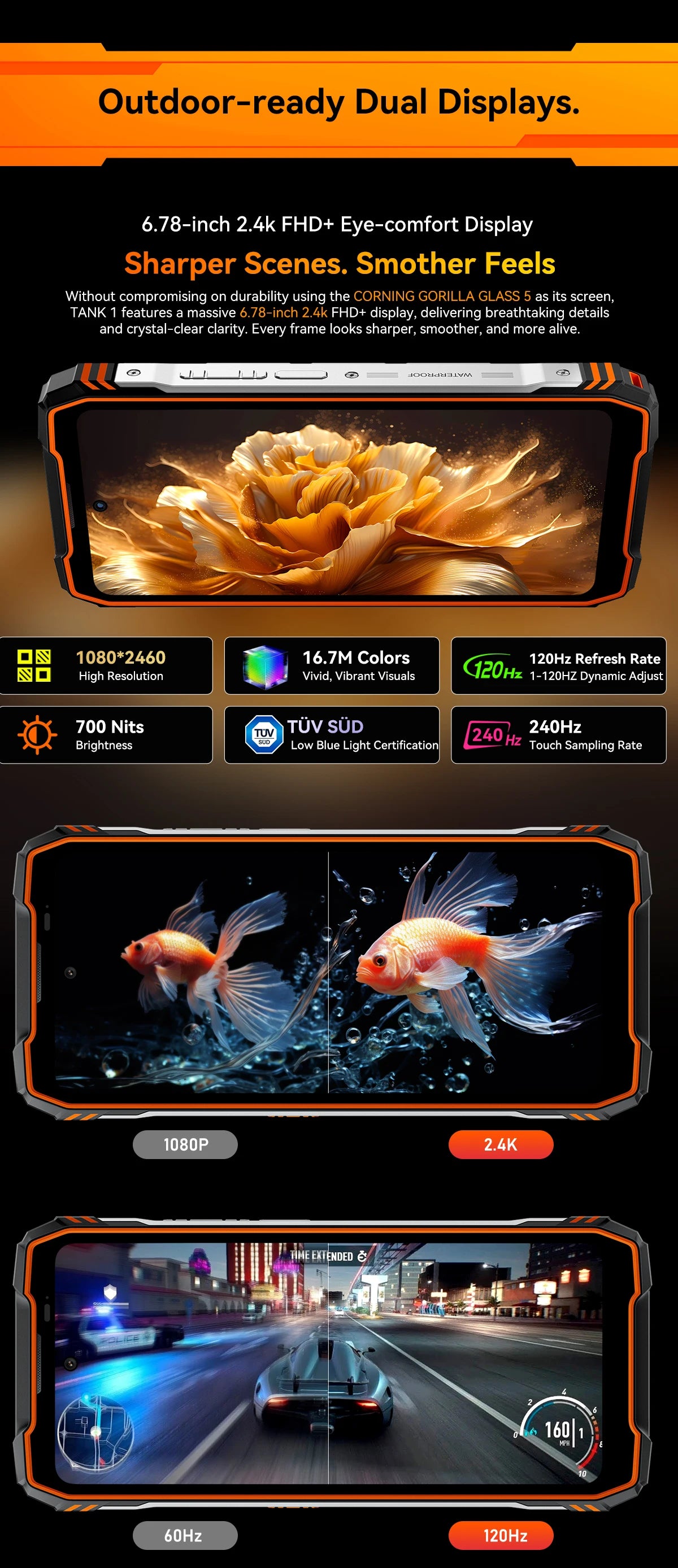 Blackview OSCAL TANK 1 5G Rugged Smartphone,20000mAh/55W, 6,78" FHD+ 120Hz Display, MTK7050,Android Camera,IP68/IP69K/GPS/NFC