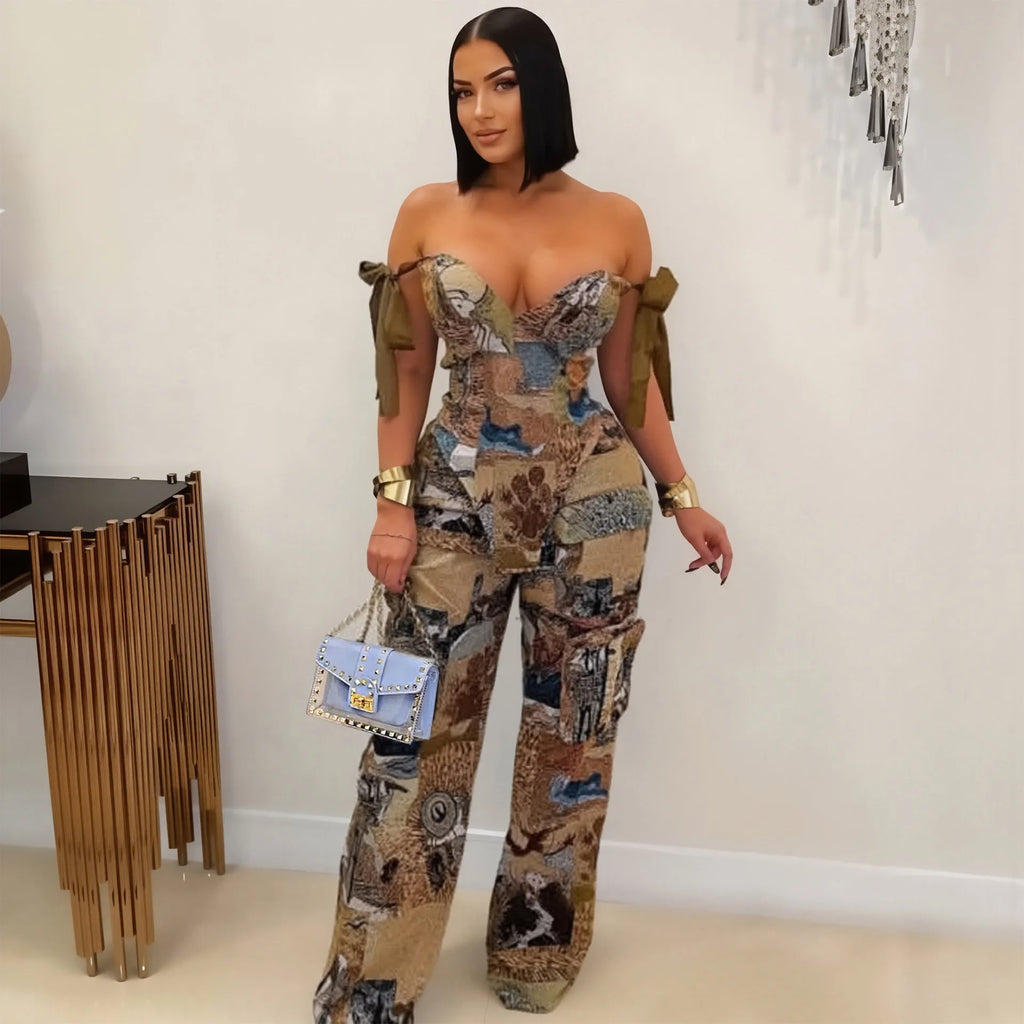 Two Pieces Women Pant Sets Print Matching Set Drawstring Pockets Sleeveless Top Elastic Waist Pants Slim Fit Casual 2026 Spring