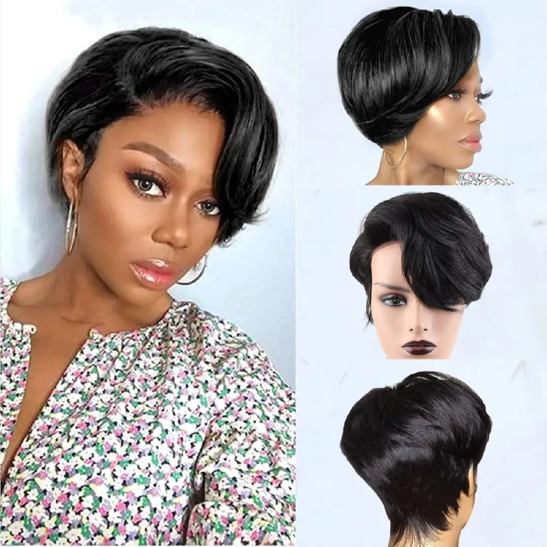 Short Pixie Cut Wigs Human Hair 13x4x1 Side Part Bob Lace Front Human Hair Wigs for Women Straight Hair Remy  T Part Lace Wigs