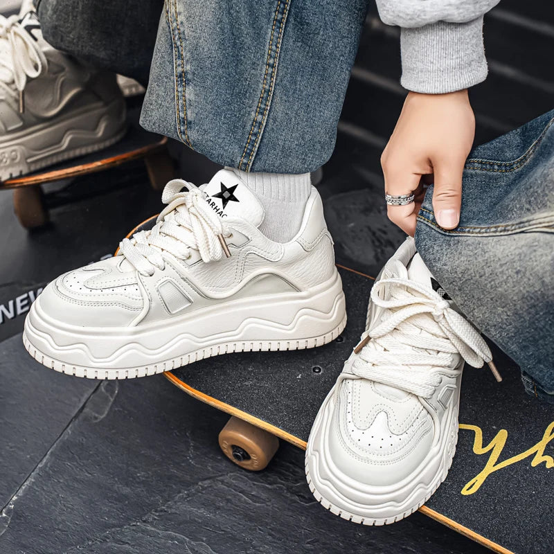 Fashionable Durable Men's Sneakers Casual Sport Shoes Trendy Stream Trudging Shoes Wear-resistant Cotton Ultra-soft Leather