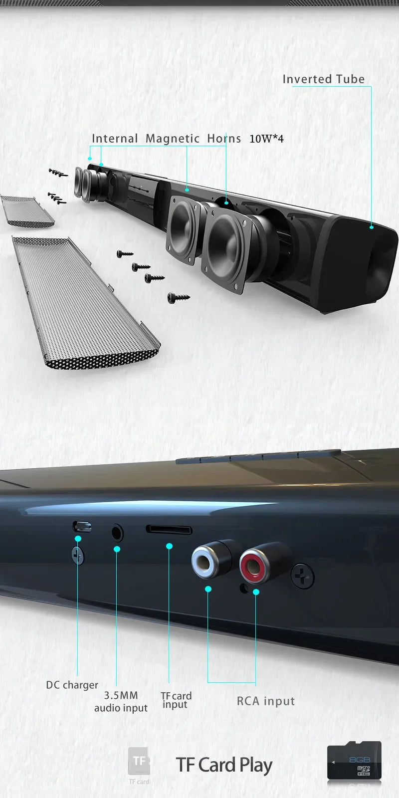 Super Powerful Sound Bar Portable Wireless Bluetooth Speaker Surround Stereo Home TV Sound Box Subwoofer FM Radio caixa de som