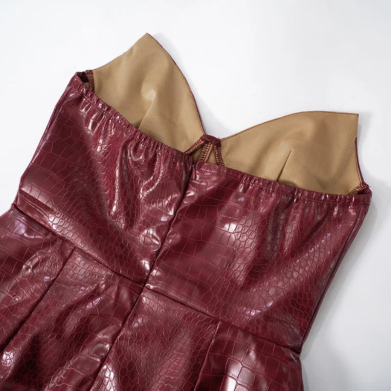 Nsauye New Elegant Sexy Fashion Leather Strapless Women Dress Night Club Evening Party Short Bodycon High Waisted Dress 2025