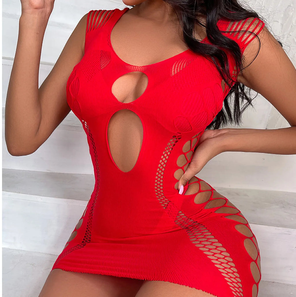 Night Club Wear High Elasticity Fishnet Dress Fashion Adult Sexy Clothing Erotic Short Dress Sex Games Toy Black Tight Skirt