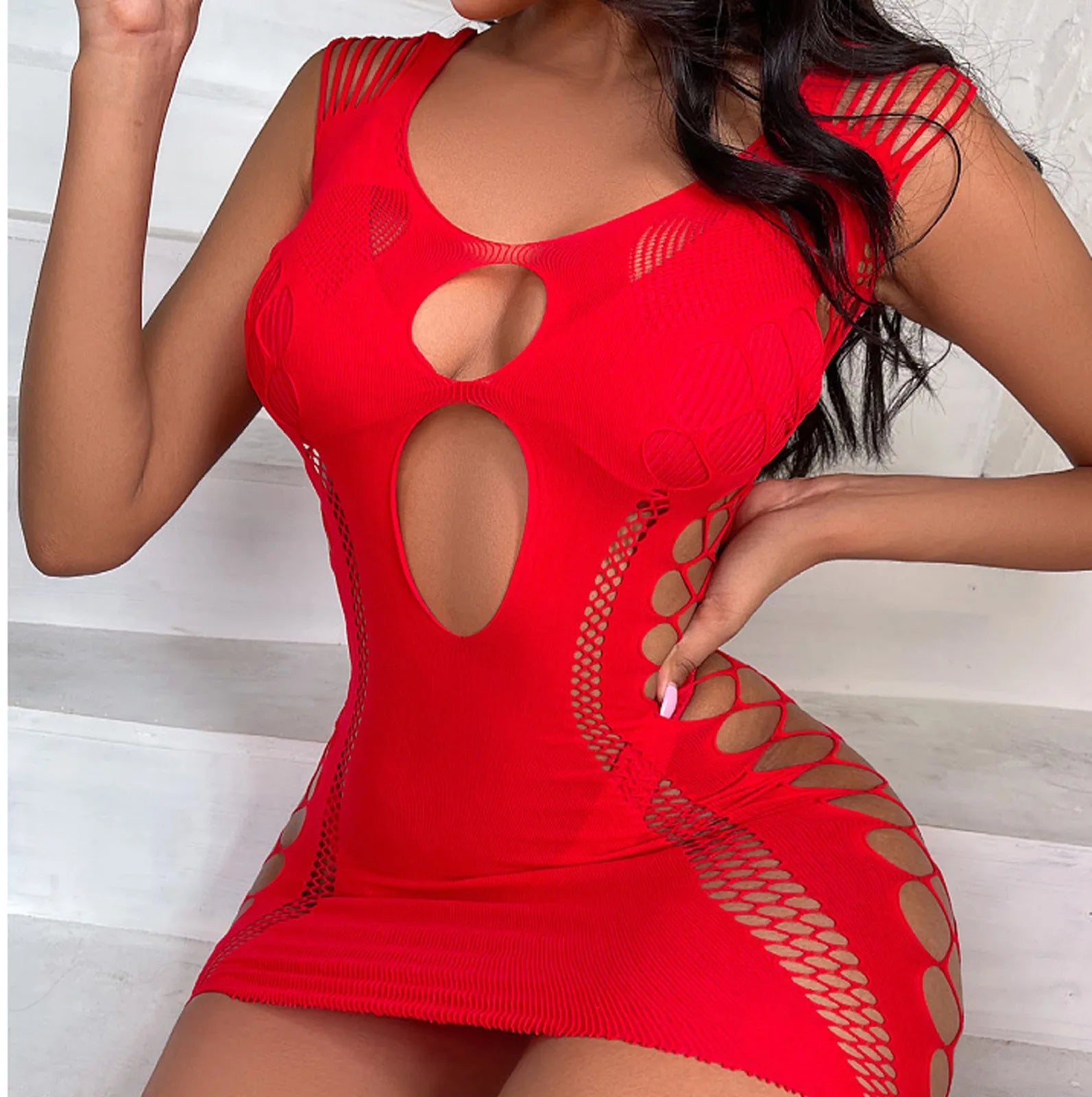 Night Club Wear High Elasticity Fishnet Dress Fashion Adult Sexy Clothing Erotic Short Dress Sex Games Toy Black Tight Skirt
