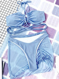 3 Pieces Criss Cross Halter Bikini 2026 Women & Beach Skirt Swimwear Female Sexy Swimsuit Beachwear Bathing Swimming Suit