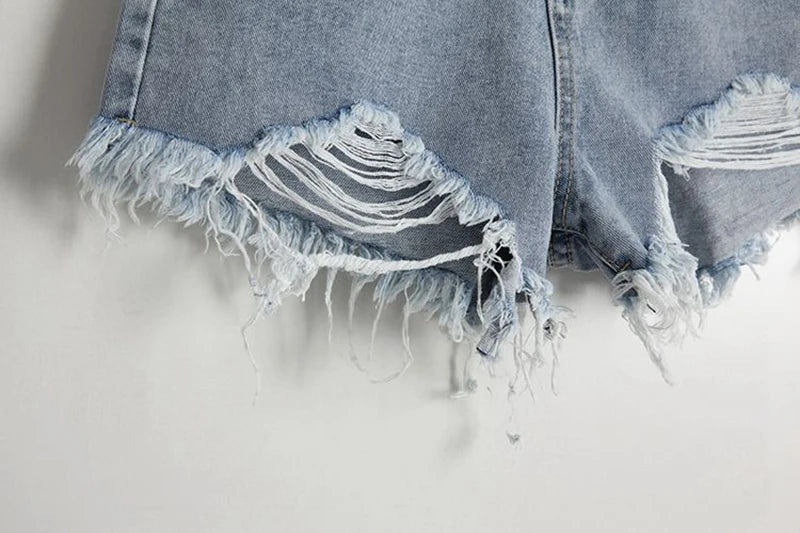 Hole Denim Shorts Women Korean Fashion High Waist Short Jeans Female Summer Slim Streetwear Irregular Wide Leg Shorts Ladies New