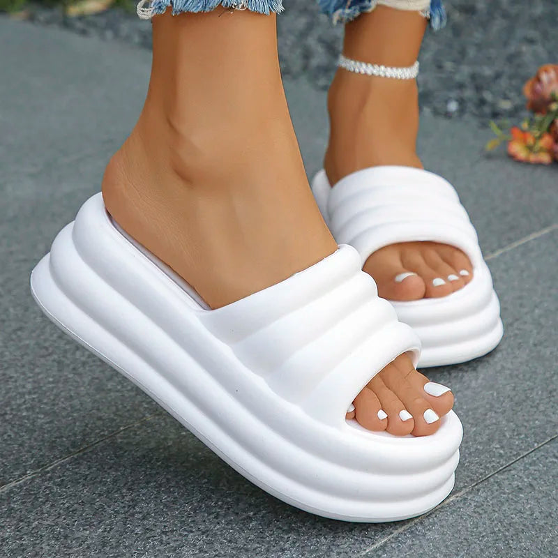 Women's Chunky Platform Slippers Summer Comfort Soft Thick Bottom Slides Woman for Sandals 2024 Open Toe Non-slip Beach Shoes