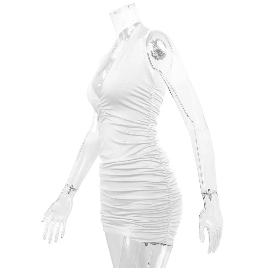 Sexy Deep V Evening Party Sleeveless Backlss Dress Summer Short White Halter Dresses Women Tight Club Mini Dress Clubwear TNP8