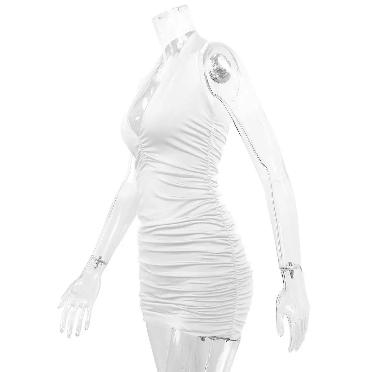 Sexy Deep V Evening Party Sleeveless Backlss Dress Summer Short White Halter Dresses Women Tight Club Mini Dress Clubwear TNP8