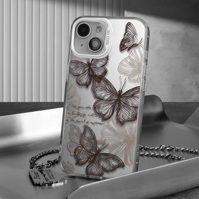 Butterfly Flower Phone Case For iPhone 16 15 14 13 12 11 17 Pro Max XS X XR 7 8 Plus SE 2020 16e 17 Air Shockproof Bumper Cover