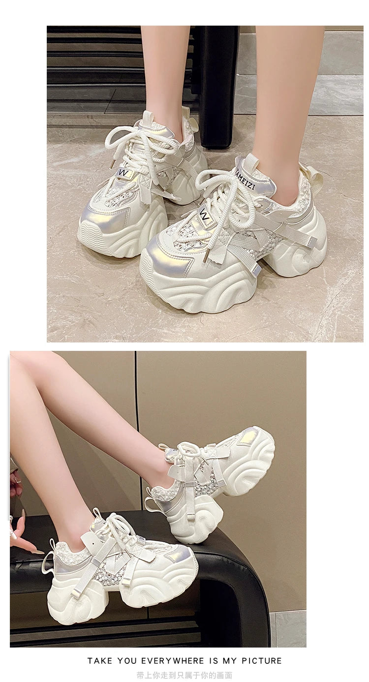 7CM Fashion Spring Autumn Sneakers Women Lace Up Chunky Platform Sports Dad Shoes Woman Comfort Casual Shoes Zapatillas Mujer