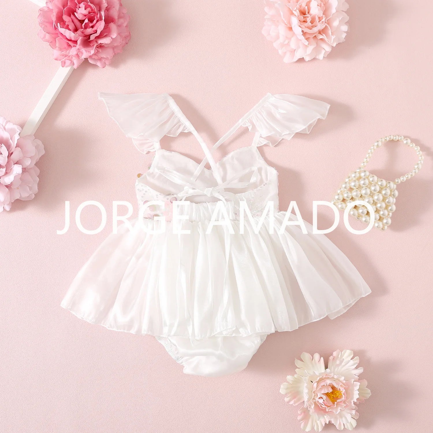 New Summer Bodysuit for Baby Girl Square Collar Sequined Large Bow Sleeveless Princess Jumpsuit Newborn Sweet Romper H1518