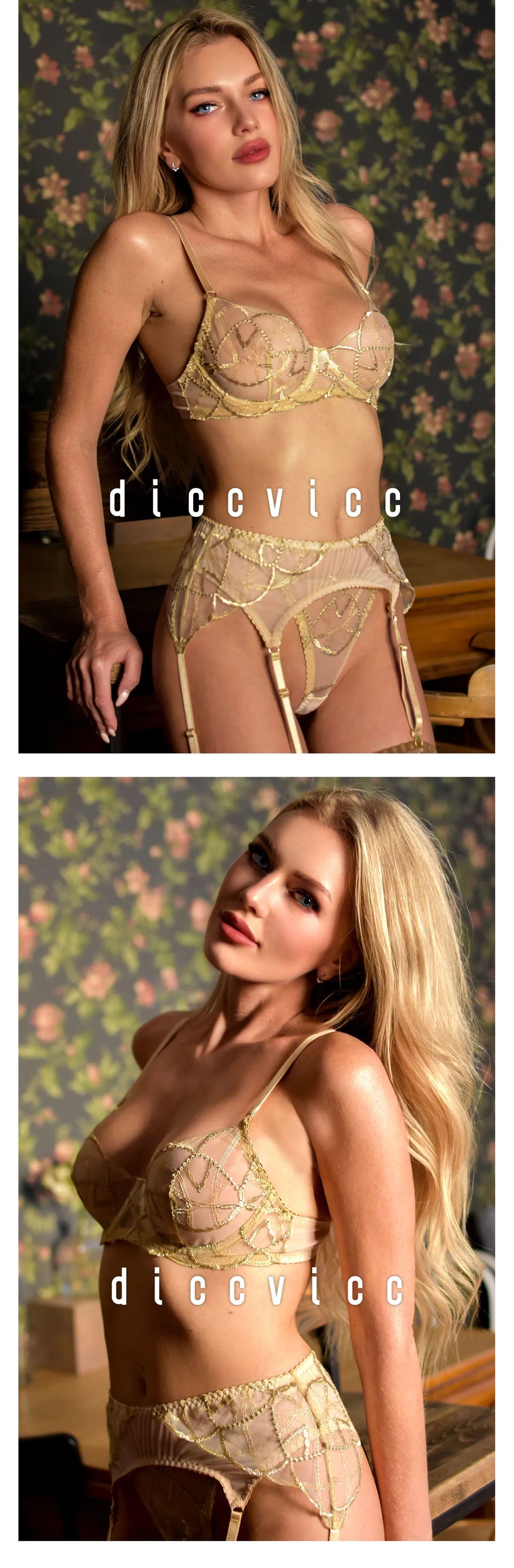 Diccvicc Elegant Lace Lingerie See Through Embroidery Floral Women Underwear 3 Pieces Bra Garter Set Sexy Outfit Intimate Kits