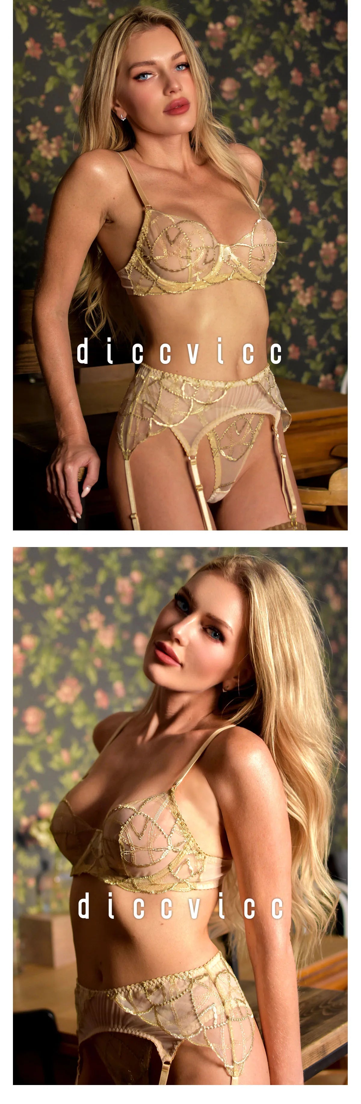 Diccvicc Elegant Lace Lingerie See Through Embroidery Floral Women Underwear 3 Pieces Bra Garter Set Sexy Outfit Intimate Kits