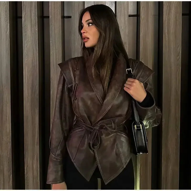 Oligai Spring Women's Casual Faux Leather Jacket Coat for 2025 Stunning PU Jacket Blouse for High Street