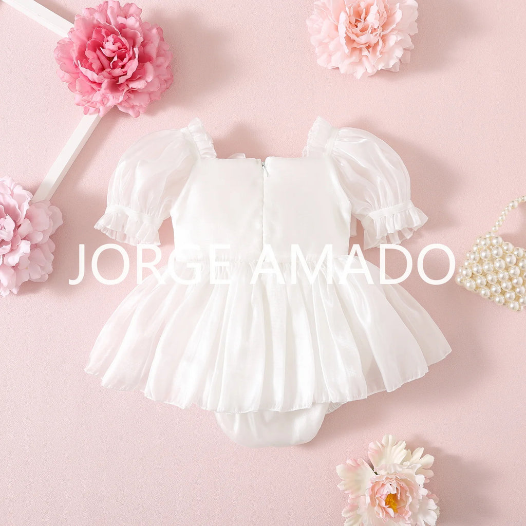 New Summer Bodysuit for Baby Girl Square Collar Sequined Large Bow Sleeveless Princess Jumpsuit Newborn Sweet Romper H1518