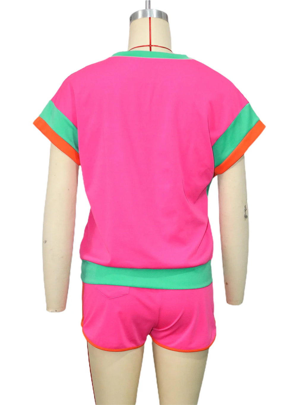 New Patchwork Casual Sporty 2 Piece Sets Women 2025 Summer Trend O-Neck Short Sleeve Tops And Shorts Matching Fitness Tracksuits