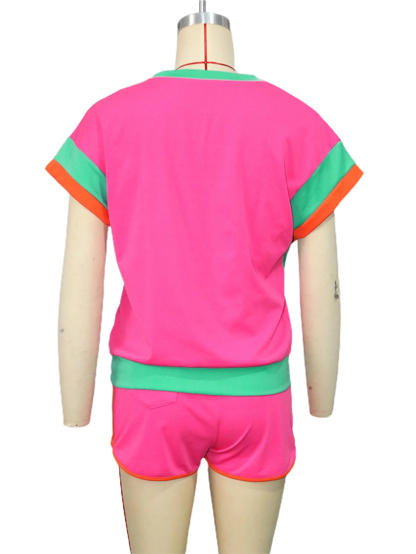 New Patchwork Casual Sporty 2 Piece Sets Women 2025 Summer Trend O-Neck Short Sleeve Tops And Shorts Matching Fitness Tracksuits