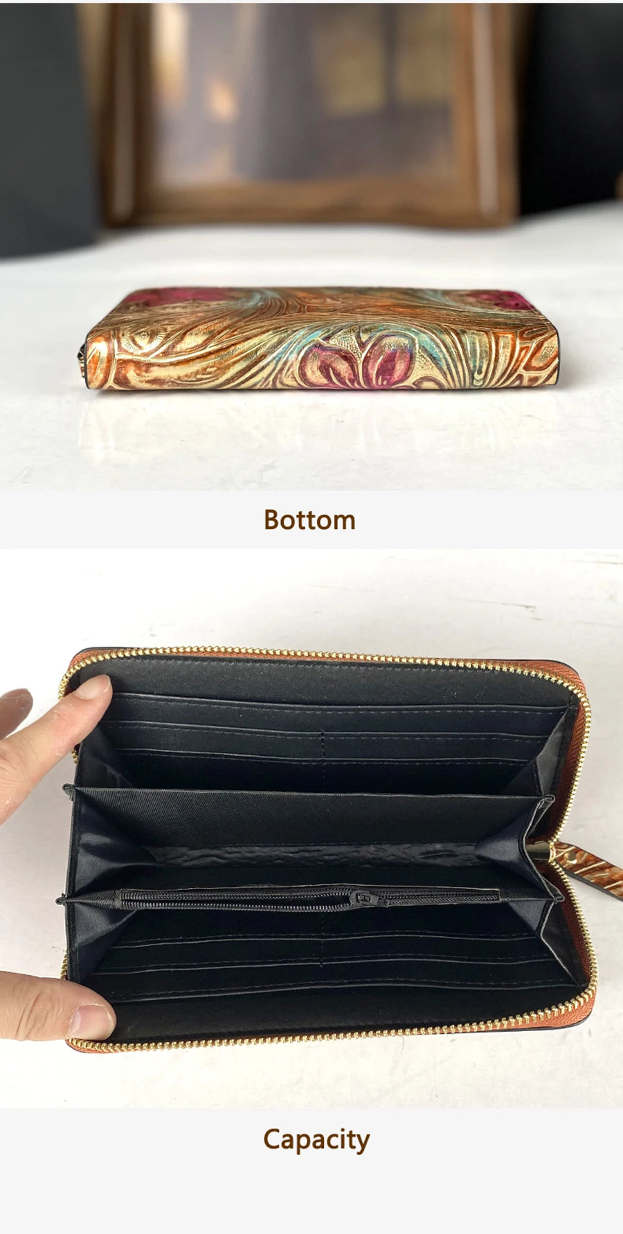 2025 New Retro Fashion Trendy Women's Wallet Gift Box with Carved Multi Card Embossed Zipper Long Wallet