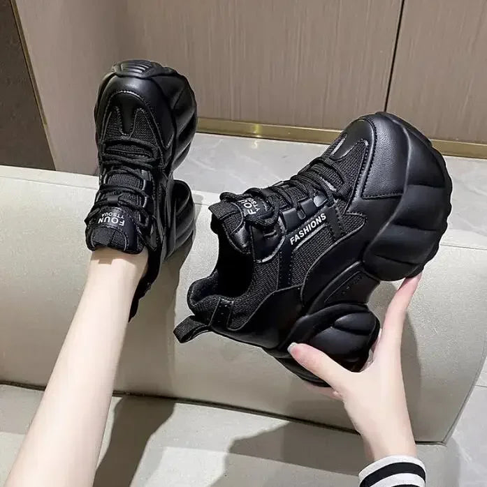 NEW Women Chunky Sneakers Internal 11CM High Platform Breathable Mesh Shoes Ladies Wedges Casual Shoes For Woman Sports Dad Shoe
