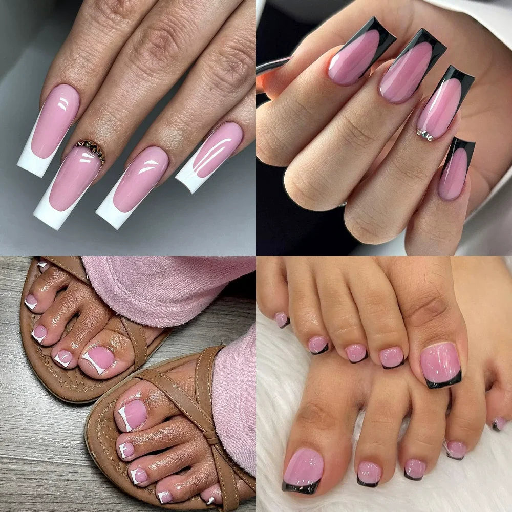 60PCS/box High Quality Nail Art Tips Toe Press On Nails White Black Pink Blue French Tips False Nails Tip Fake Nails Short