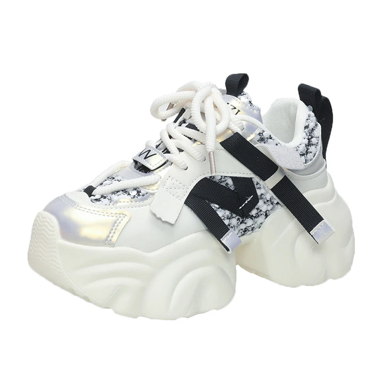 7CM Fashion Spring Autumn Sneakers Women Lace Up Chunky Platform Sports Dad Shoes Woman Comfort Casual Shoes Zapatillas Mujer