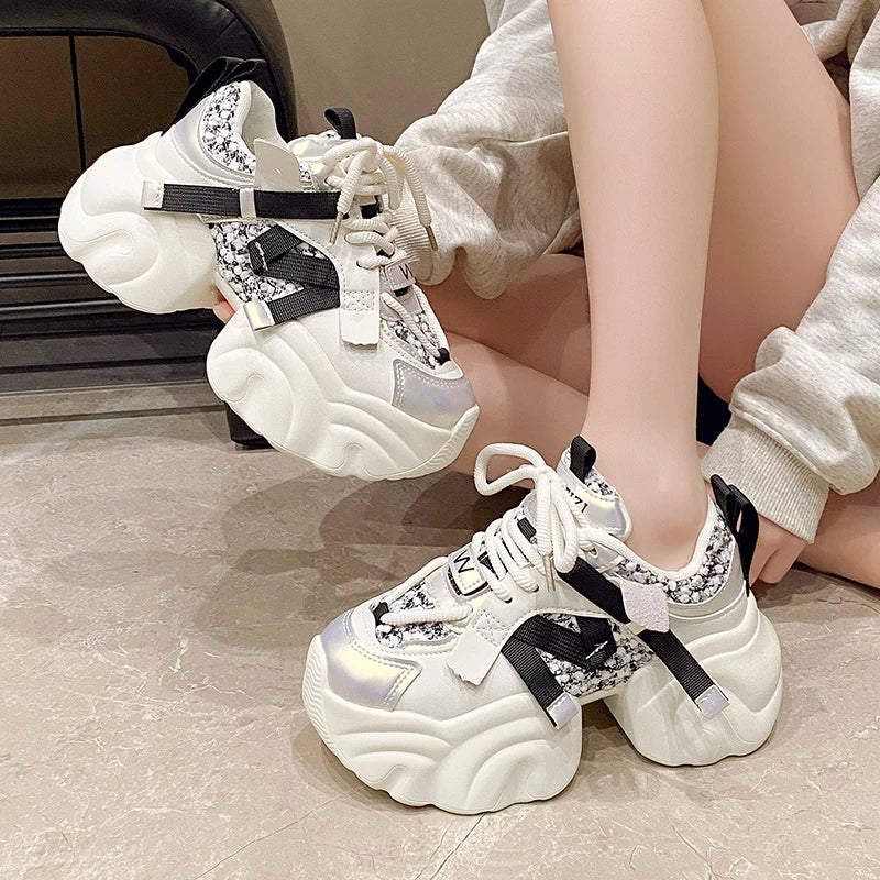 7CM Fashion Spring Autumn Sneakers Women Lace Up Chunky Platform Sports Dad Shoes Woman Comfort Casual Shoes Zapatillas Mujer