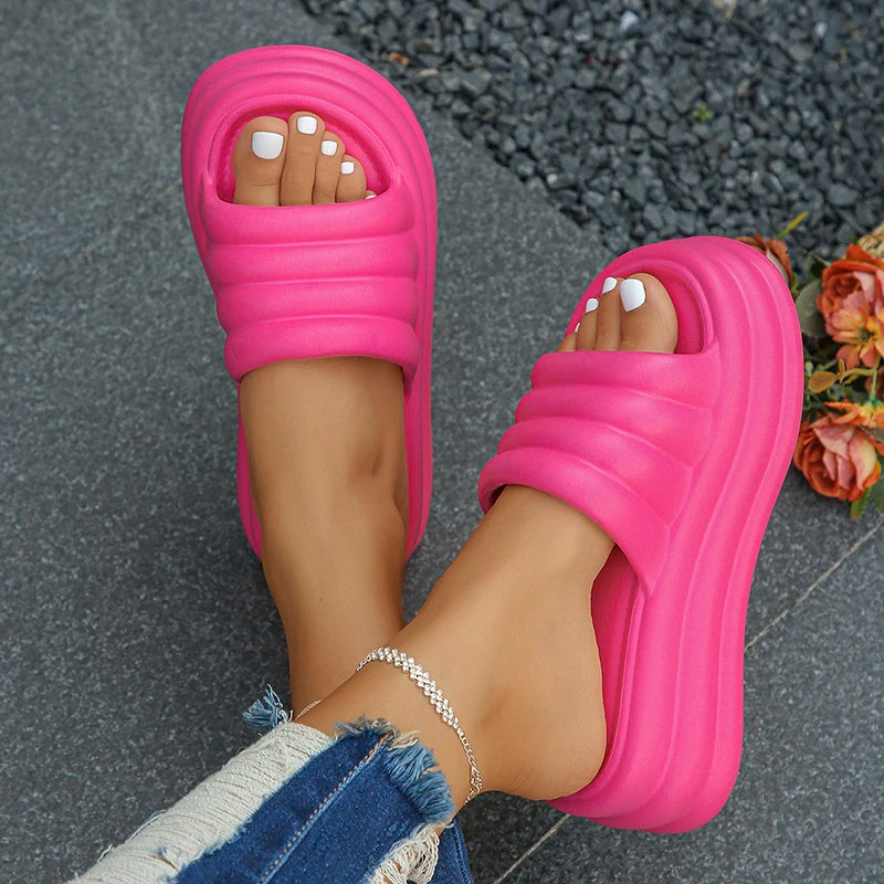 Women's Chunky Platform Slippers Summer Comfort Soft Thick Bottom Slides Woman for Sandals 2024 Open Toe Non-slip Beach Shoes