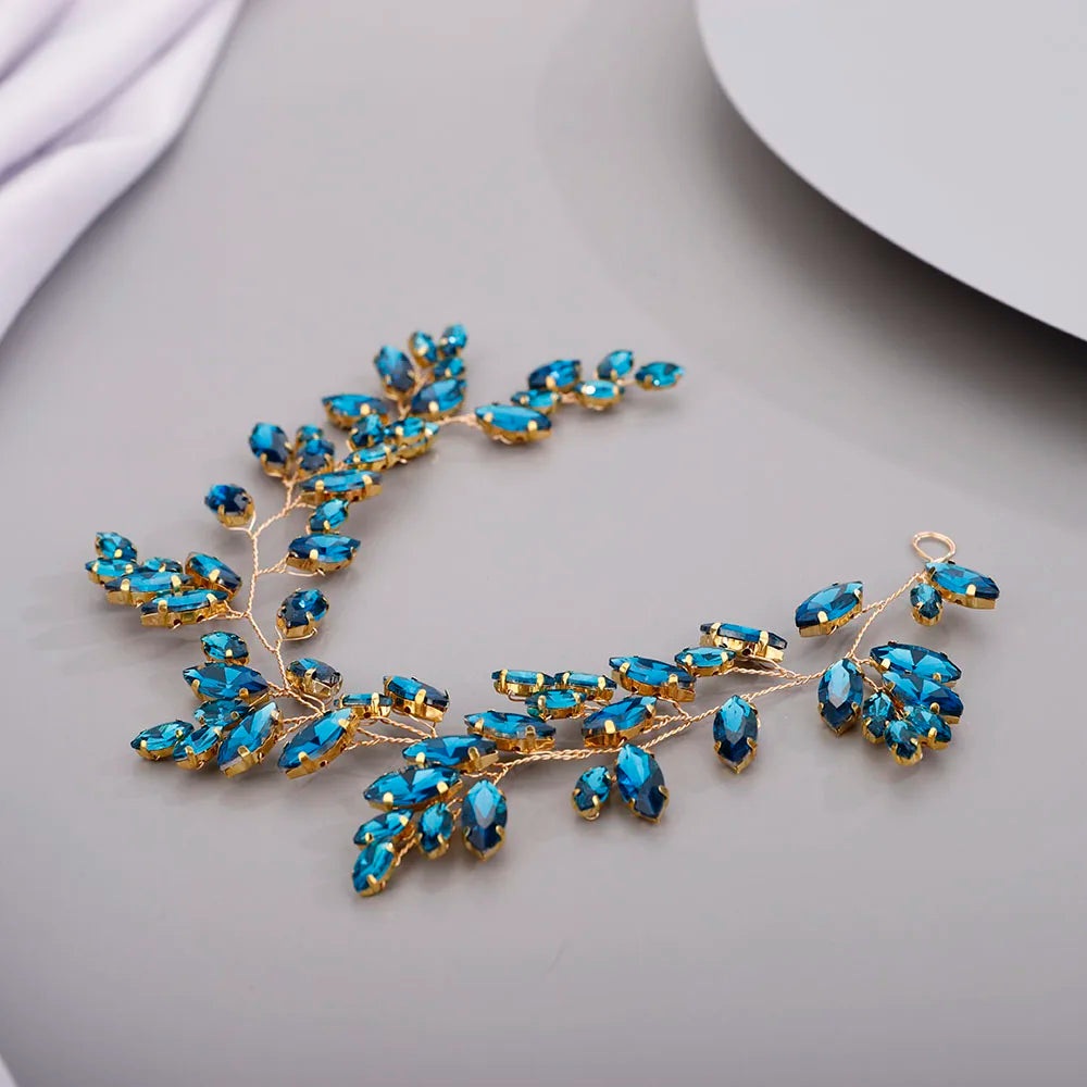 Gold Wedding Head Jewelry Red Bridesmaid Headpieces Blue Handmade Rhinestone Headband Bridal Hair Accessories Tiaras For Women
