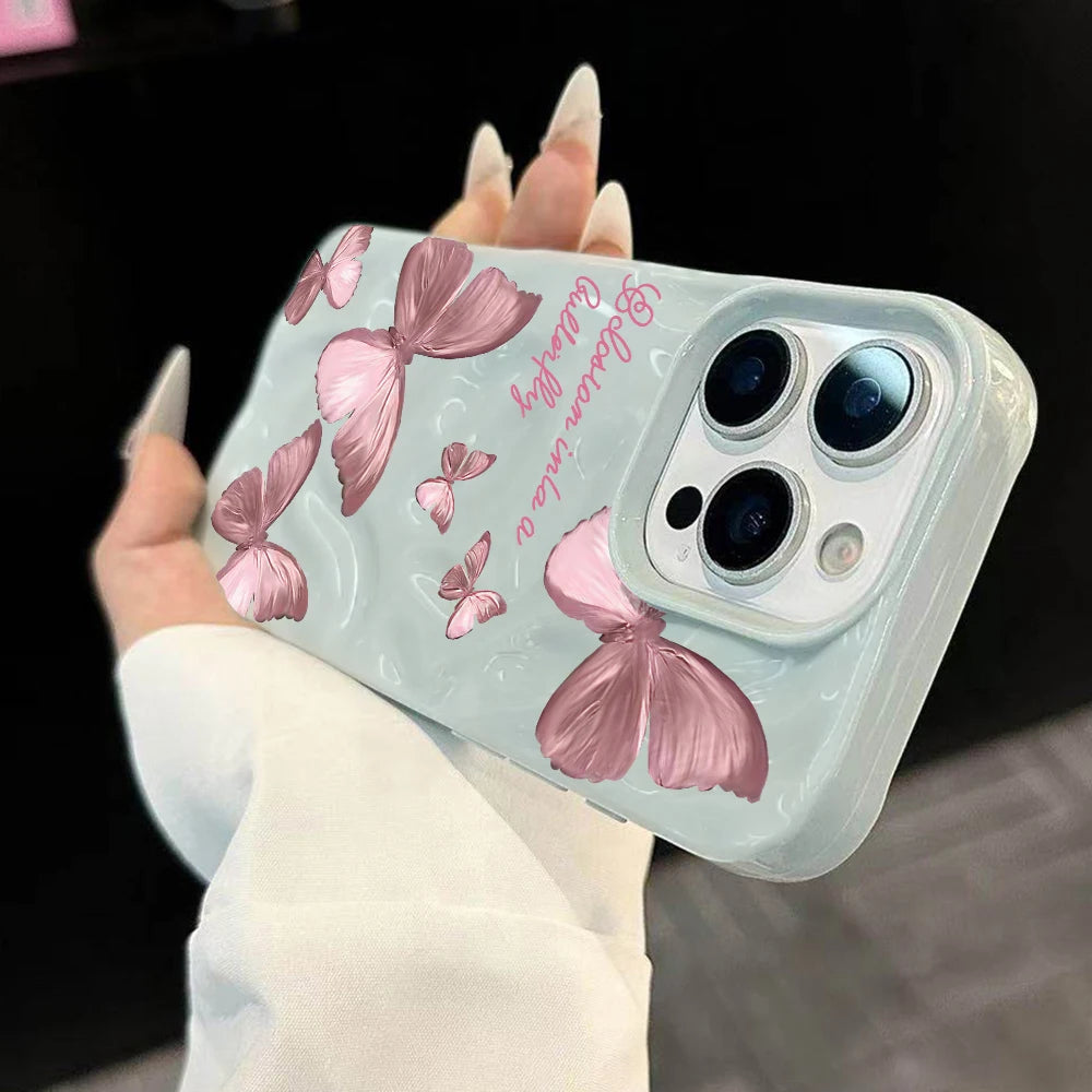 Luxury Butterfly Pattern Candy Color Phone Case For iPhone 17 Pro Max 16 17 14 13 Pro Max 13 12 11 Plus ShockProof Fashion Cover