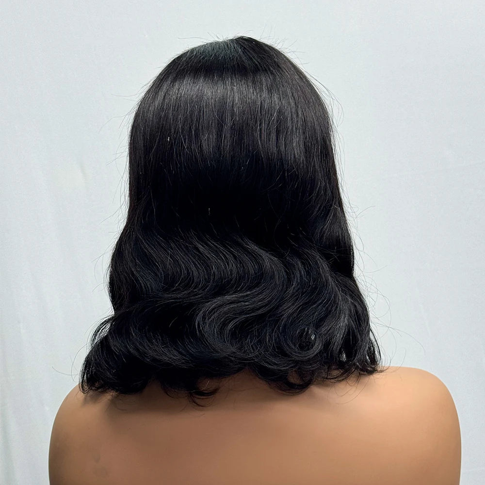 230% Density Body Wave Big Wavy Curly Human Hair Wig 12 Inches 12A Hair 4x4 Transparent Lace Front Human Hair Wig Full End