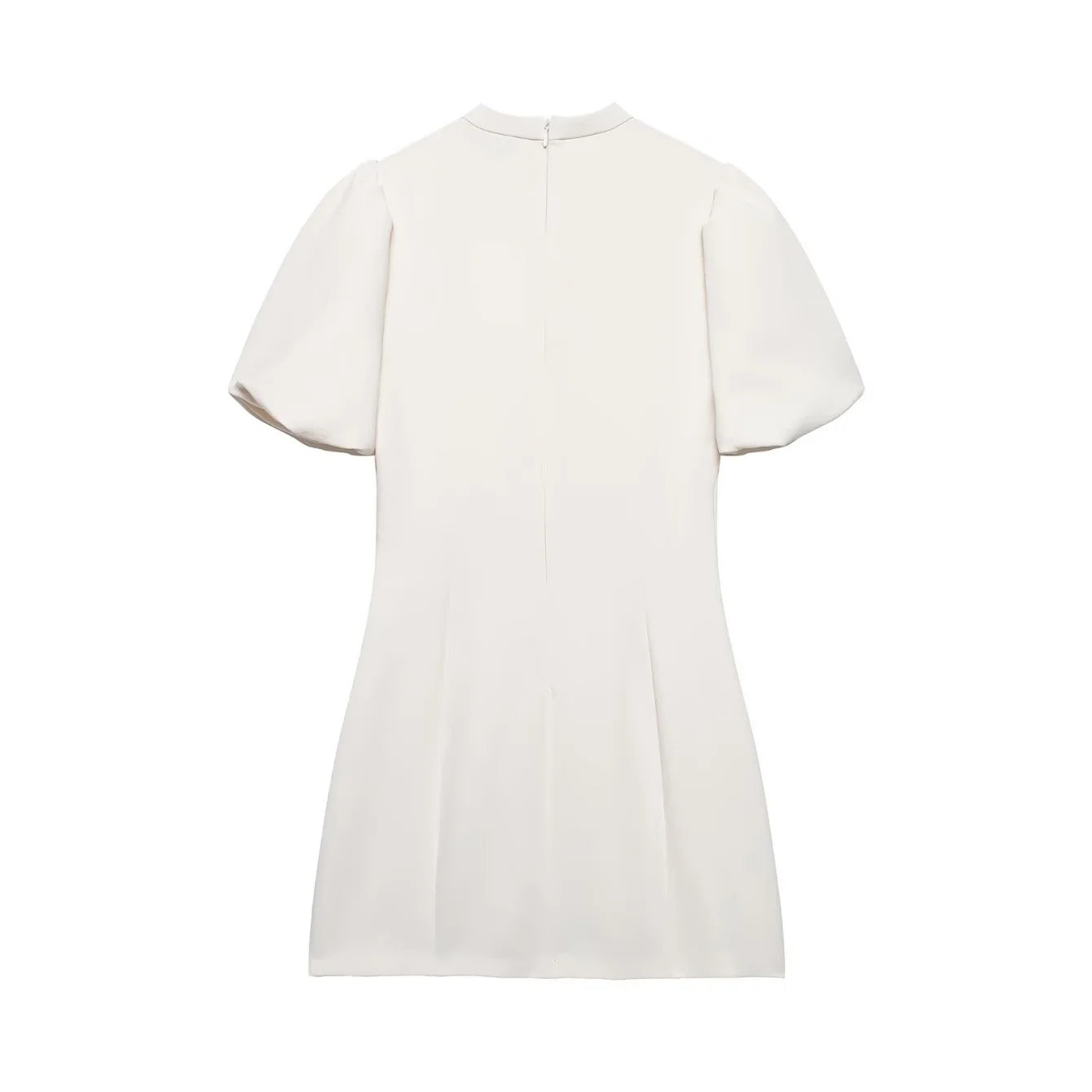 Women Elegant Chic Puff Sleeve Mini Dress Summer New Female O-Neck Hollow-Out Zipper Short Dress Fashion Lady Party Date Dress