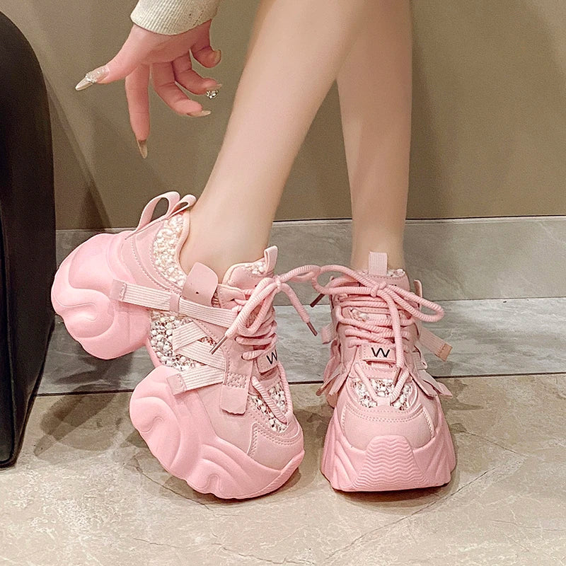 7CM Fashion Spring Autumn Sneakers Women Lace Up Chunky Platform Sports Dad Shoes Woman Comfort Casual Shoes Zapatillas Mujer