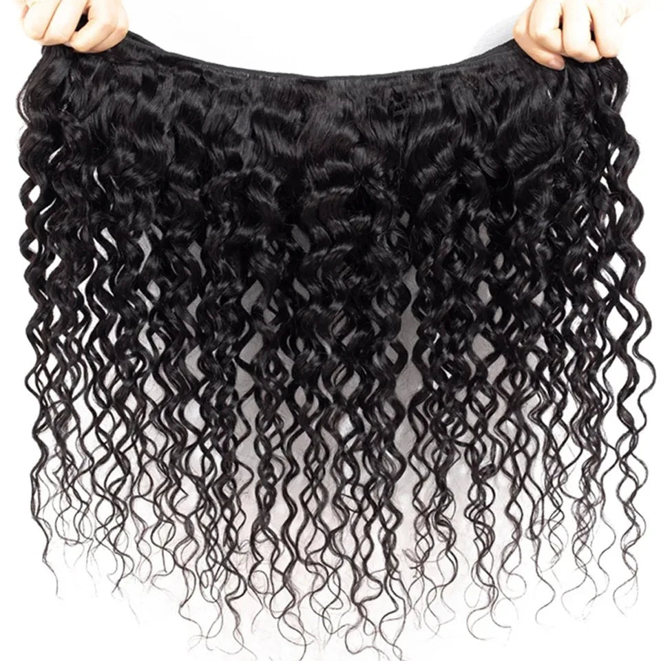 Water Wave Human Hair Bundles with Closure Brazilian Raw Hair Bundles with 5x5/6x6 Closure 34 36 38 40 inch Bundles Human Hair
