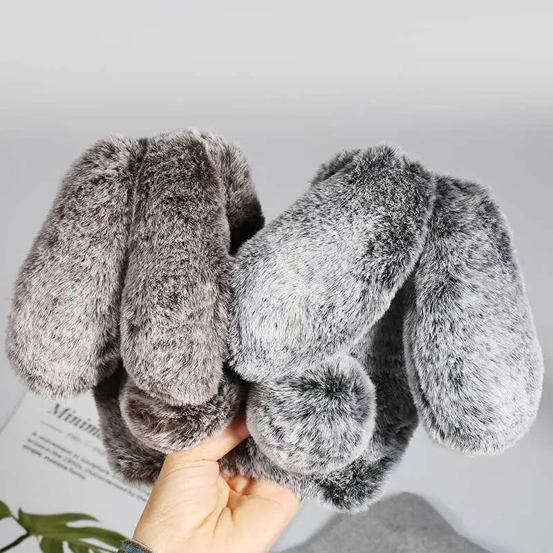 Cute Hairy Rabbit Animal Phone Case For iPhone 15 14 13 Pro Max 12 Mini 11 Pro Max X XS MAX XR 7 8 Plus Soft Plush Cover