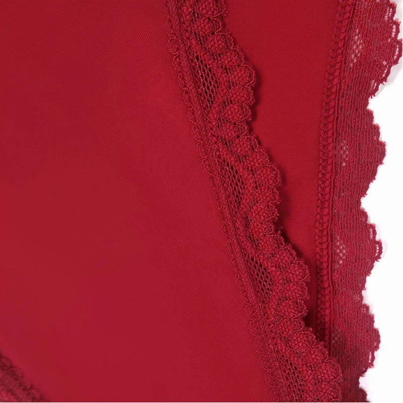 Come Here Daddy Underwear Cute Panties Women's Sexy Lace Thong Thin Strap Underwear Ripple Edge Wine Red Traceless GString