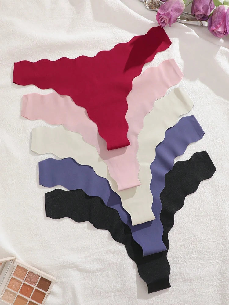 3Pcs/Set Traceless Ultra-thin Summer Underpants Sexy Low Rise Wave Edge Thongs Seamless Solid Color Ice Silk Breathable G-String