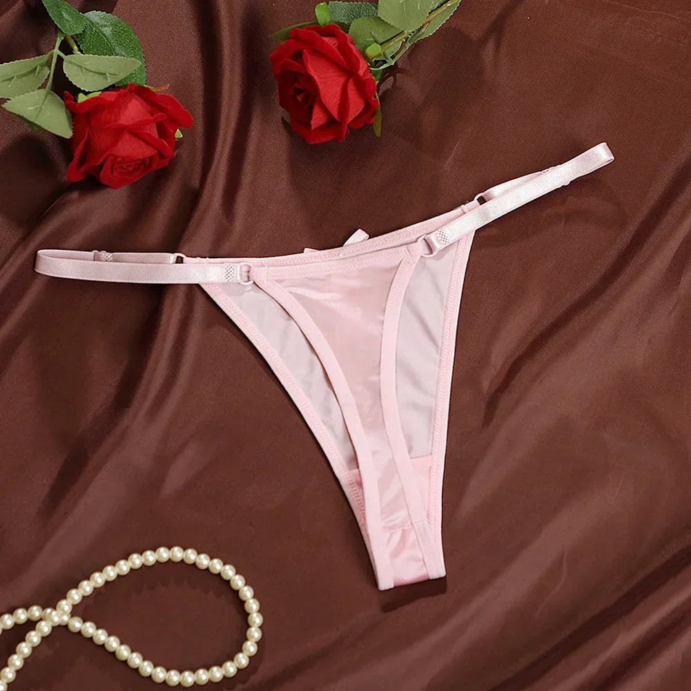 New Adjustable Girls G-Strings Pants Satin Cotton Crotch T-Back Women's Sexy Thin Strap Bow Underwear Plus Size