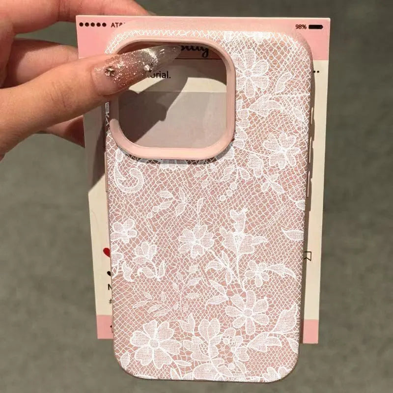 White Lace Pattern Lace Floral Elegant Romantic Phone Case For iPhone 17 Air 11 13 14 12 15 16 Pro Max XS XR 7 8 Plus 16E Cover