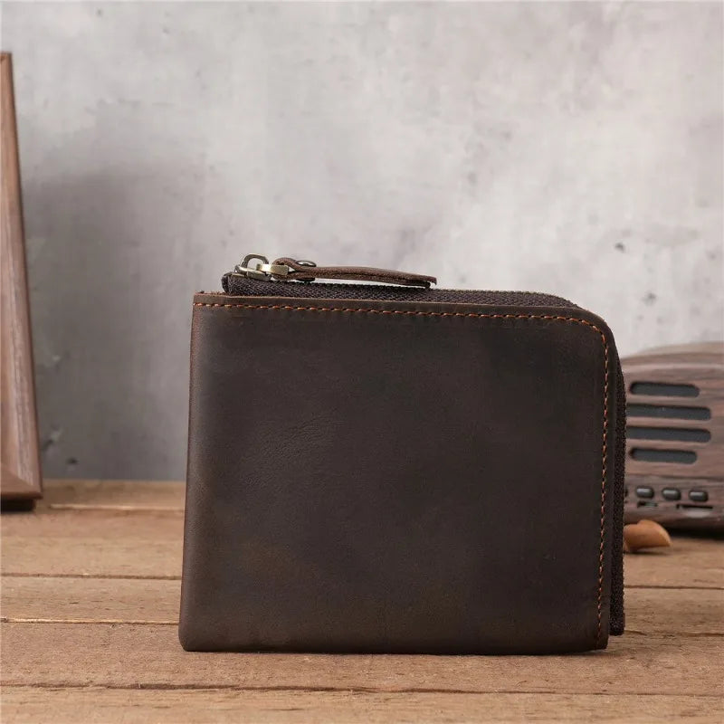 Japan Style 100% Genuine Leather Men Wallet Small Mini Card Holder Male Wallet Pocket Purse Wallet for Men Brown High Quality