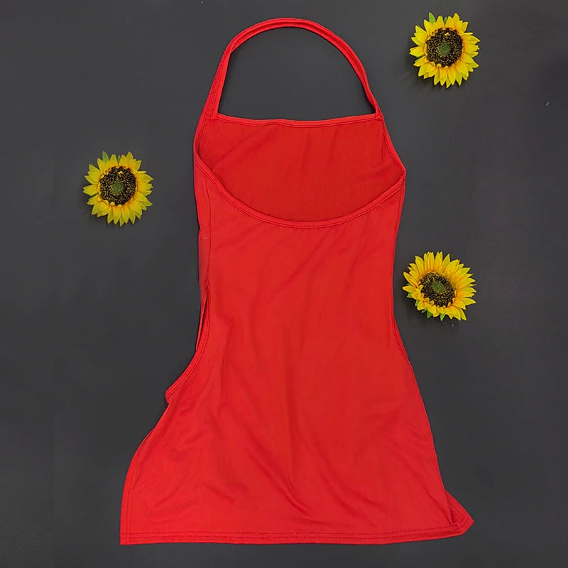 Women Sexy Dress Elegant Lady Sleeveless Ring Buckle Side High Slit Cutout Night Club Dresses Y2k Halter Mini Dress Streetwear