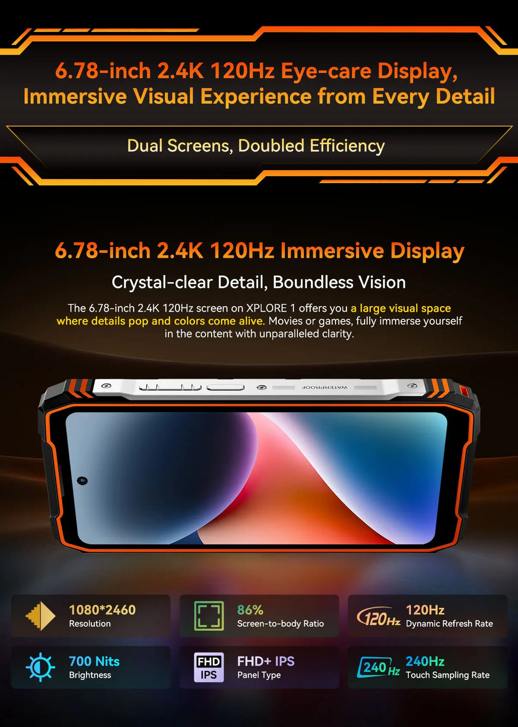 Blackview XPLORE 1 Outdoor Mobile Phone, 5G Waterproof Rugged Smartphone Android 15, 6.78'' 2.4K Display, 16GB+512GB, 20000mAh